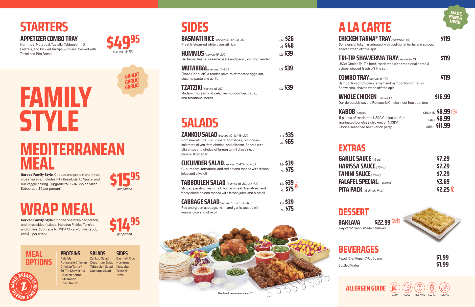 Inside of Zankou Chicken Catering Menu